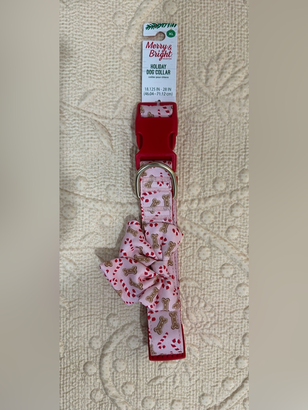 Pink Holiday Dog Collar with Bow
